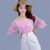 2023 Summer Women Hollow Out Mesh Shirt Sweet Floral Lace Blouse Ladies Half Sleeve Slash Neck Blouses Short Blusas Tops AB978