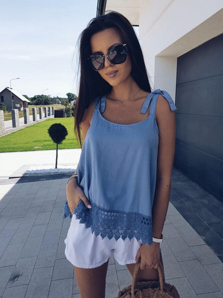 2022 Summer Women New Casual Sleeveless Strap Loose Ladies Shirts Lace O-Neck Off Shoulder Female Blouse Elegant strapless Tops