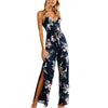 2022 Summer Women Sexy V-Neck Bow Lacing Sleeveless Jumpsuit Romper Split Floral Print Trousers Jumpsuit