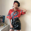 2023 Summer Women Tops Harajuku Blouse Women Dragon Print Short Sleeve Blouses Shirts Female Streetwear kz022
