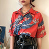 2023 Summer Women Tops Harajuku Blouse Women Dragon Print Short Sleeve Blouses Shirts Female Streetwear kz022