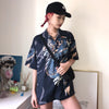 2023 Summer Women Tops Harajuku Blouse Women Dragon Print Short Sleeve Blouses Shirts Female Streetwear kz022
