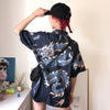 2023 Summer Women Tops Harajuku Blouse Women Dragon Print Short Sleeve Blouses Shirts Female Streetwear kz022