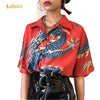 2023 Summer Women Tops Harajuku Blouse Women Dragon Print Short Sleeve Blouses Shirts Female Streetwear kz022