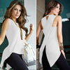 Summer Women's O-Neck Sleeveless Casual Tank Back Cross Cracked Hem Irregular Shirt Sexy Chiffon Tops and Blouses
