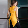 Summer Women's O-Neck Sleeveless Casual Tank Back Cross Cracked Hem Irregular Shirt Sexy Chiffon Tops and Blouses