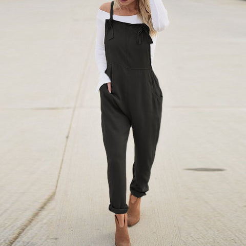 2022 Summer Women Casual Spaghetti Straps Pockets Long Playsuit Solid Slim Jumpsuit Overalls Bodysuit Work Turnip Pants