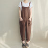 2022 Summer Women Rompers Strappy Pockets Cotton Linen Long Jumpsuits Casual Solid Dungarees Loose Bib Overalls Plus Size