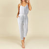 Summer ZNAZEA Rompers Women Striped Jumpsuits Casual Sleeveless Elastic Waist Strappy Bodysuits V Neck Long Playsuit S-5XL
