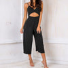 Summer Zipper Women Playsuits Sexy Backless Jumpsuit Spaghetti Strap Pockets Hollow Rompers Wide Leg Pants Plus Size GV769