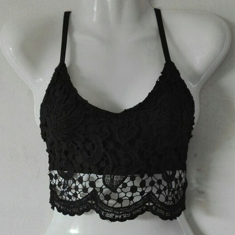TOP Fashion Women Crop Halter Crochet Tops Deep V Neck Bralette Vintage Lace Camisole Bandage Backless