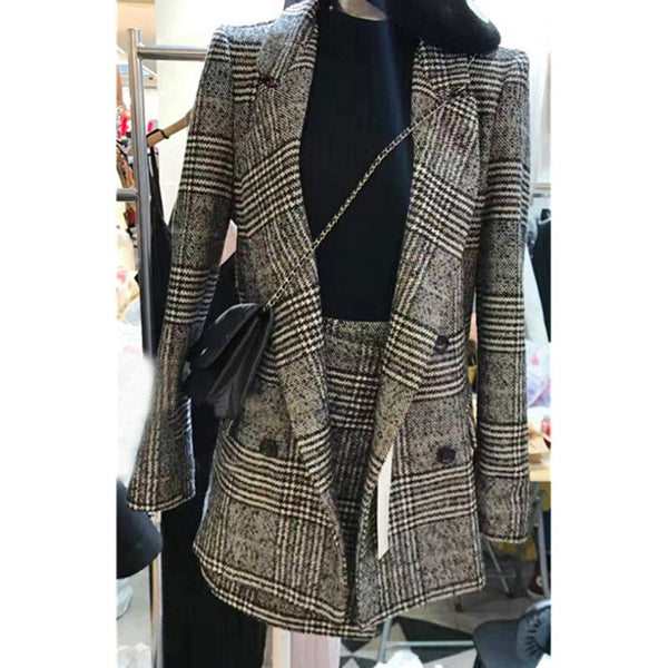 2022 Thousand Birds Autumn Winter Women's Suit Jacket +A-line Skirt 2pcs Set OL Formal Woolen Warm Coat Skirt Suit