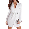 Top Fashion Ladies Slim Belted Deep V Neck Suit Dress Quality Long Sleeve Suit jacket Womens Blazer For Work White