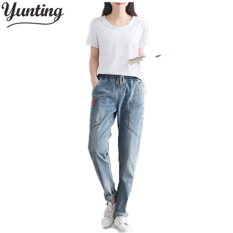 Winter Brand Jeans Women Harem Pants Fashion Trousers Long Vintage Pocket Plus Size Boyfriend Jeans Female Denim Pants