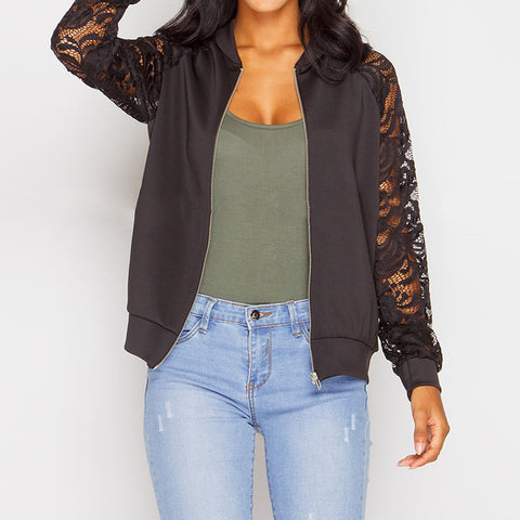 2022 Women Baseball Jackets Spring Long Sleeve Lace Patchwork Blazers Coat Casual Women Hollow Out Outwear Coat LJ5168C