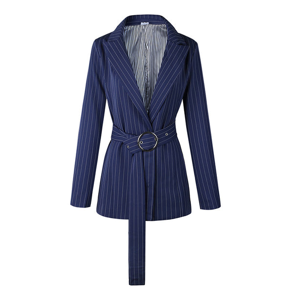 2022 Women Coat Fashion Retro stripes blazer Suit Female spring autumn loose waist belt casual blazer Jacket A176