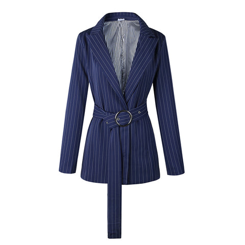 2022 Women Coat Fashion Retro stripes blazer Suit Female spring autumn loose waist belt casual blazer Jacket A176
