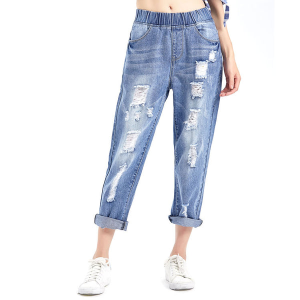 Women Denim Harem Pants Hole Boyfriend Jeans Woman Ripped Jeans for Women Fashion Loose Female Jeans for Girls Plus Size