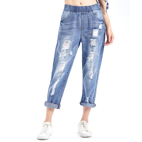 Women Denim Harem Pants Hole Boyfriend Jeans Woman Ripped Jeans for Women Fashion Loose Female Jeans for Girls Plus Size