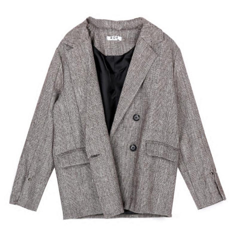 Women Gray Plaid Office Lady Blazer Fashion Jackets Elegant Work Blazers Feminino