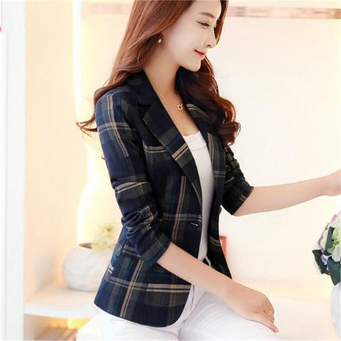 2022 Women Plaid Blazers and Jackets Suit Ladies Long Sleeve Work Wear Plus Size Casual Female Outerwear Wear to Work Coat New