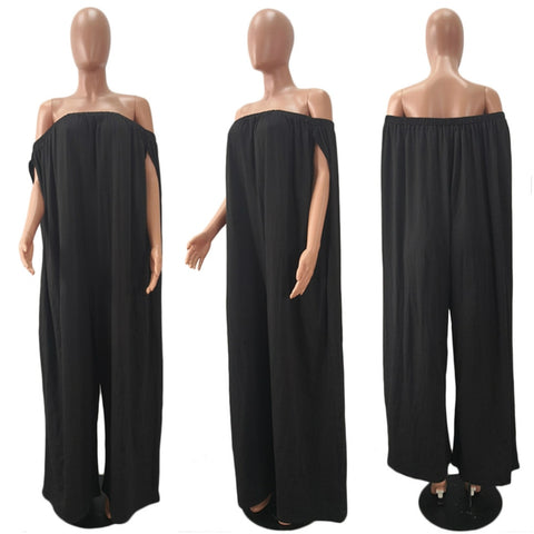 2022 Women Sexy Summer Off The Shoulder Loose Pockets Jumpsuit Playsuit Wide Leg Rompers Long Pants Trousers