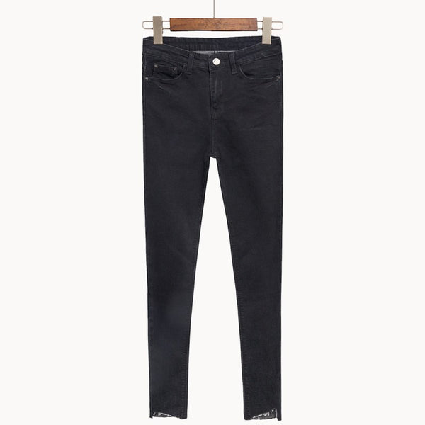 Women Slim Vintage Denim Asymmetric Fringed Jeans Casual Stretch Skinny Female high Waist Elastic Pants Plus Size S-4XL