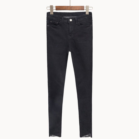 Women Slim Vintage Denim Asymmetric Fringed Jeans Casual Stretch Skinny Female high Waist Elastic Pants Plus Size S-4XL