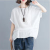 Women Solid Blouse Literary style Cotton And Linen Short Batwing Sleeves O-Neck Loose Shirt Office Lady Oversize Women Tops