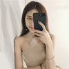 Women Summer V Neck Sexy Korean Sleeveless Vest Knitted Female Tunic Streetwear Bralette Crop Top White Black Pink