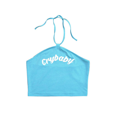 Women Tank Top Sexy Crop Tops Letters Printed Crybaby Halter Camis Lady Summer Party Off Shoulder Bustier Cropped Vest