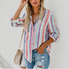 Women's Shirt Blouse Fashion Casual Long Sleeve V Neck Button Color Block Stripes Tops Blusas Feminina WS9629V