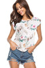 Women's Summer Floral Chiffion Blouse Ladies Casual Round Neck Cap Sleeve Pullovers Bohemian Print Shirts Chemise Femme