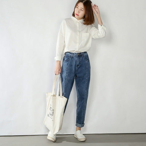 Womens Black Loose Jeans for Students Slim Cuffs Denim Harem Pants Lady Pantalon Femme Trousers Autumn Plus Size 5XL