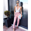 Womens Striped Trousers Pink SweatPants Girls Skinny Sli Elastic Waist  Bottoms