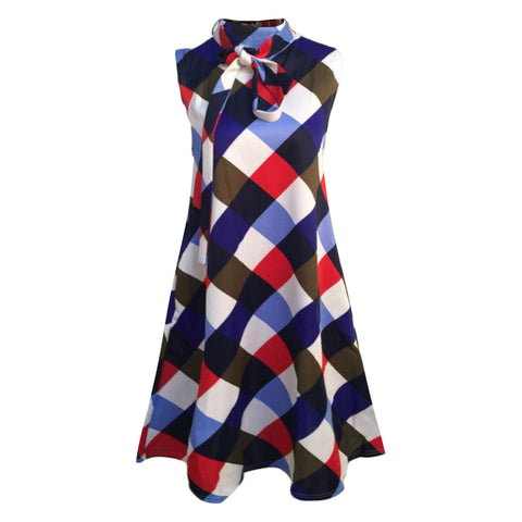 XXXL Women Plus Size Plaid Print Dress Sleeveless Bow Casual Loose Party Mini Tank Dresses female Sundress Oversized Robe