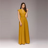 Yellow Dress Women Solid V-neck Casual Dress Women Natural Waist Floor-length Maxi Dress Straight Plus Size S--4XL