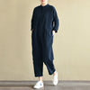 Vintage Women Casual Solid Stand Collar Long Sleeve Pockets Cotton Linen Loose Party Jumpsuits Rompers Work Overalls