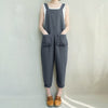 Women Casual Long Jumpsuit Retro Solid Loose Strappy Pockets Turnip Rompers Overalls Work Sleeveless Dungarees Plus