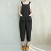 Women Casual Long Jumpsuit Retro Solid Loose Strappy Pockets Turnip Rompers Overalls Work Sleeveless Dungarees Plus