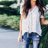 Women Elegant Polka Dot V Neck Short Sleeve Bow Tie Top Summer Blouse Casual Loose Work Office Shirt Blusas Oversize