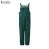 2022 Women Retro Floral Print Strap Jumpsuit Dungaree Casual Loose Cotton Linen Adjustable Long Suspender Oversize Romper