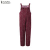 2022 Women Retro Floral Print Strap Jumpsuit Dungaree Casual Loose Cotton Linen Adjustable Long Suspender Oversize Romper