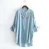 2022 autumn women's new embroidered cardigan long sleeved jacket streetwear Denim shirt cowboy blouse tops