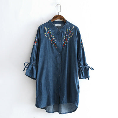 2022 autumn women's new embroidered cardigan long sleeved jacket streetwear Denim shirt cowboy blouse tops