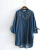 2022 autumn women's new embroidered cardigan long sleeved jacket streetwear Denim shirt cowboy blouse tops