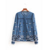 casual lady flower embroidery thin denim blouse fashion women o neck long sleeve shirt loose tops chemise blusas S3306