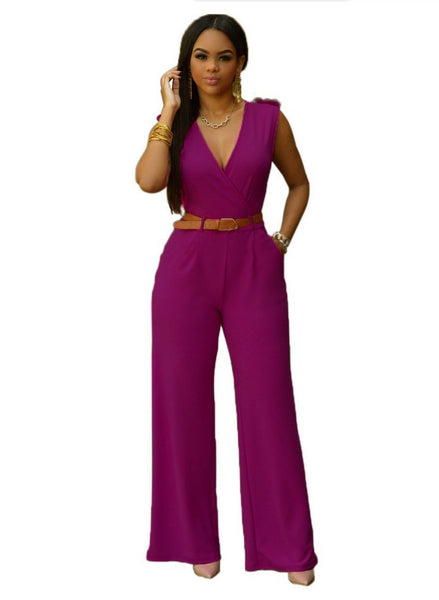 hot selling women's fashion jumpsuits girls casual orange red sleeveless V neck jumpsuit lady slim sexy club size XL M #A85