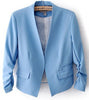 new European wind buckle blazers women's jackets long sleeved solid bubble sleeve slim solid short coat 7125