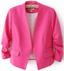 new European wind buckle blazers women's jackets long sleeved solid bubble sleeve slim solid short coat 7125